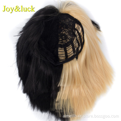 Wholesale Hair With Bangs for Women or Men Half Black Half Blonde Natural Straight Short Bob Wig Cosplay Wig Synthetic Hair Wigs